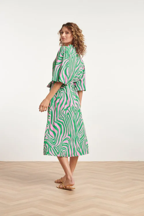 Smashed Lemon Pink and Green Zebra Print Midi Shirt Dress