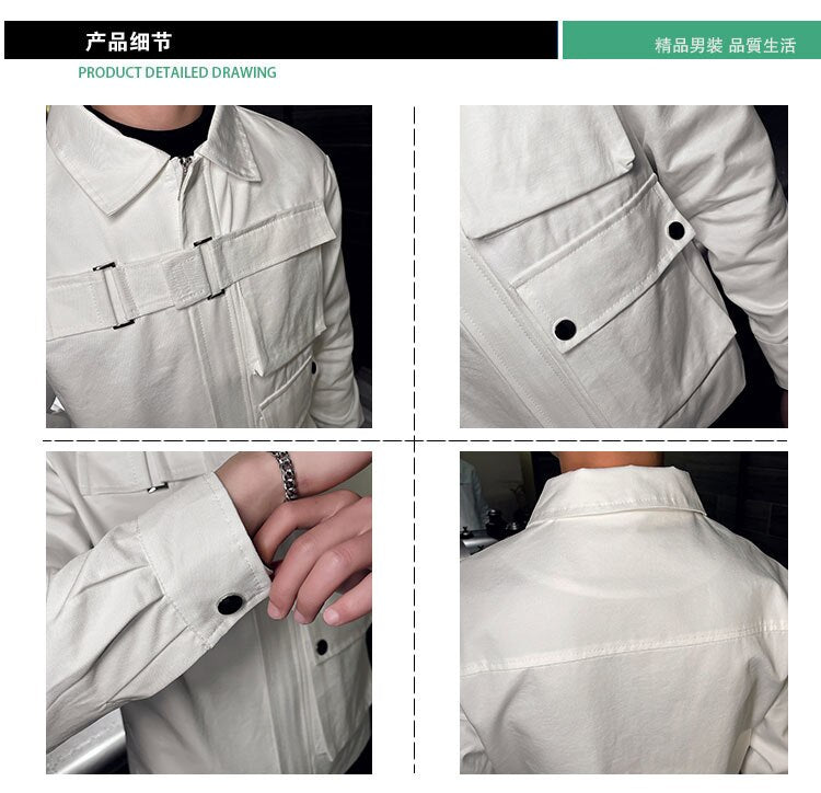 Solid Color Polyester Big Pocket Casual Slim Fit Jacket for Men