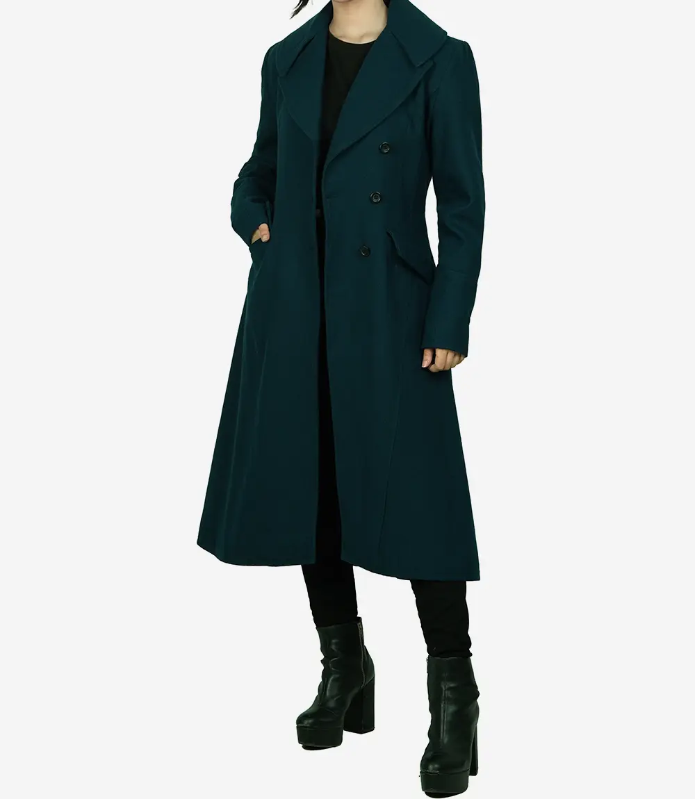 Stacy Women's Elegant Green Long Wool Coat