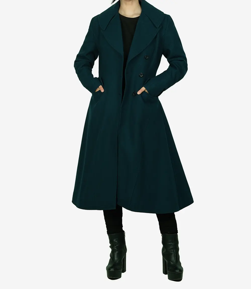 Stacy Women's Elegant Green Long Wool Coat