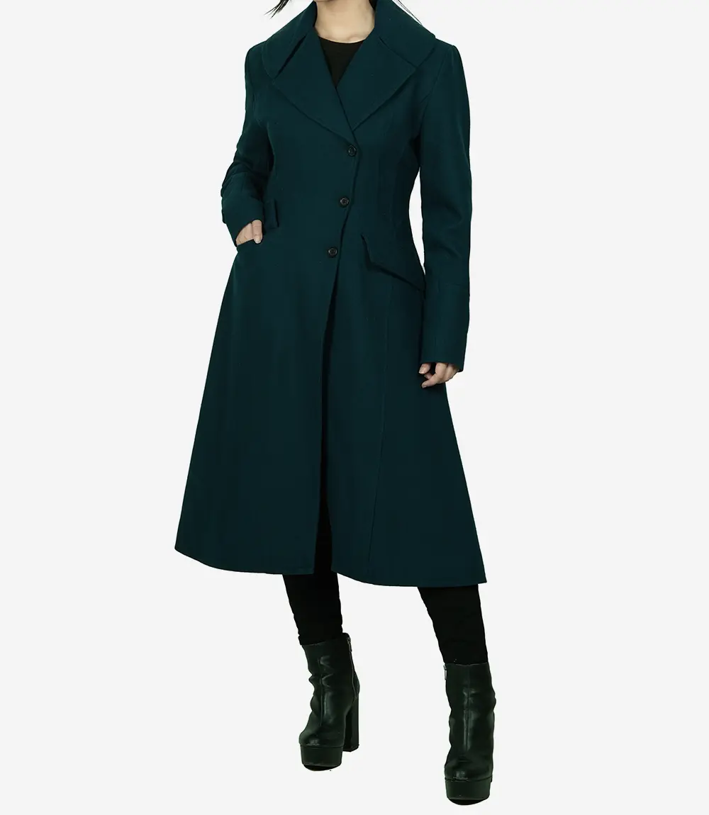 Stacy Women's Elegant Green Long Wool Coat