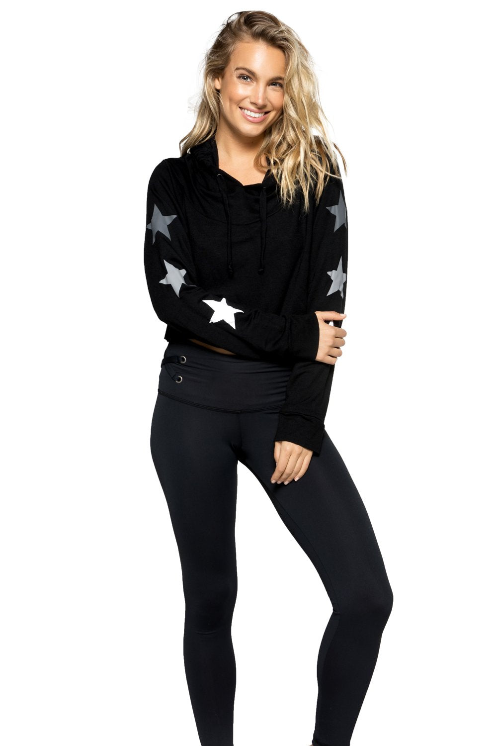 Strut This Crop Hoodie Sweater Black Storm Stars