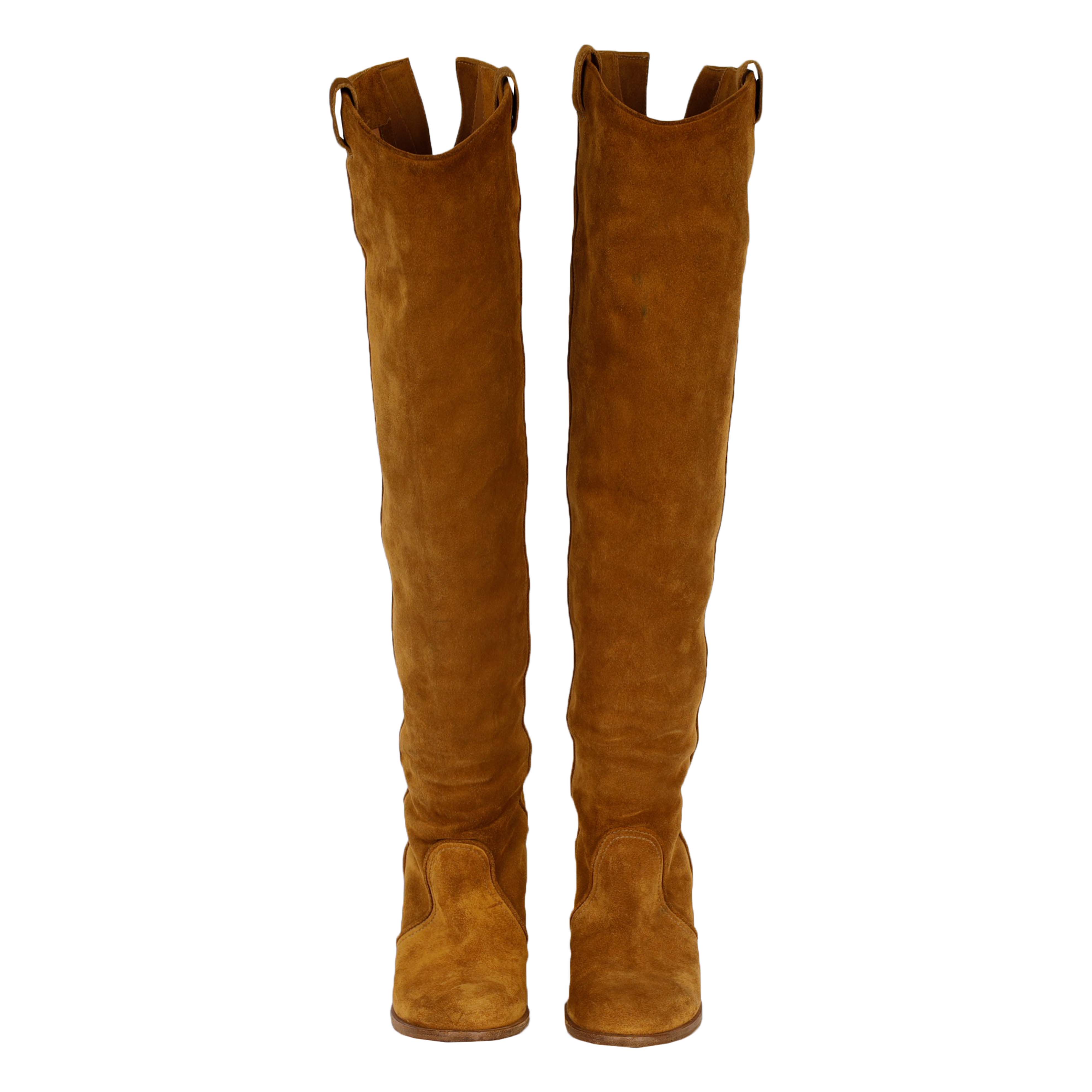 Suede Over the Knee Light Brown Boots - '20s