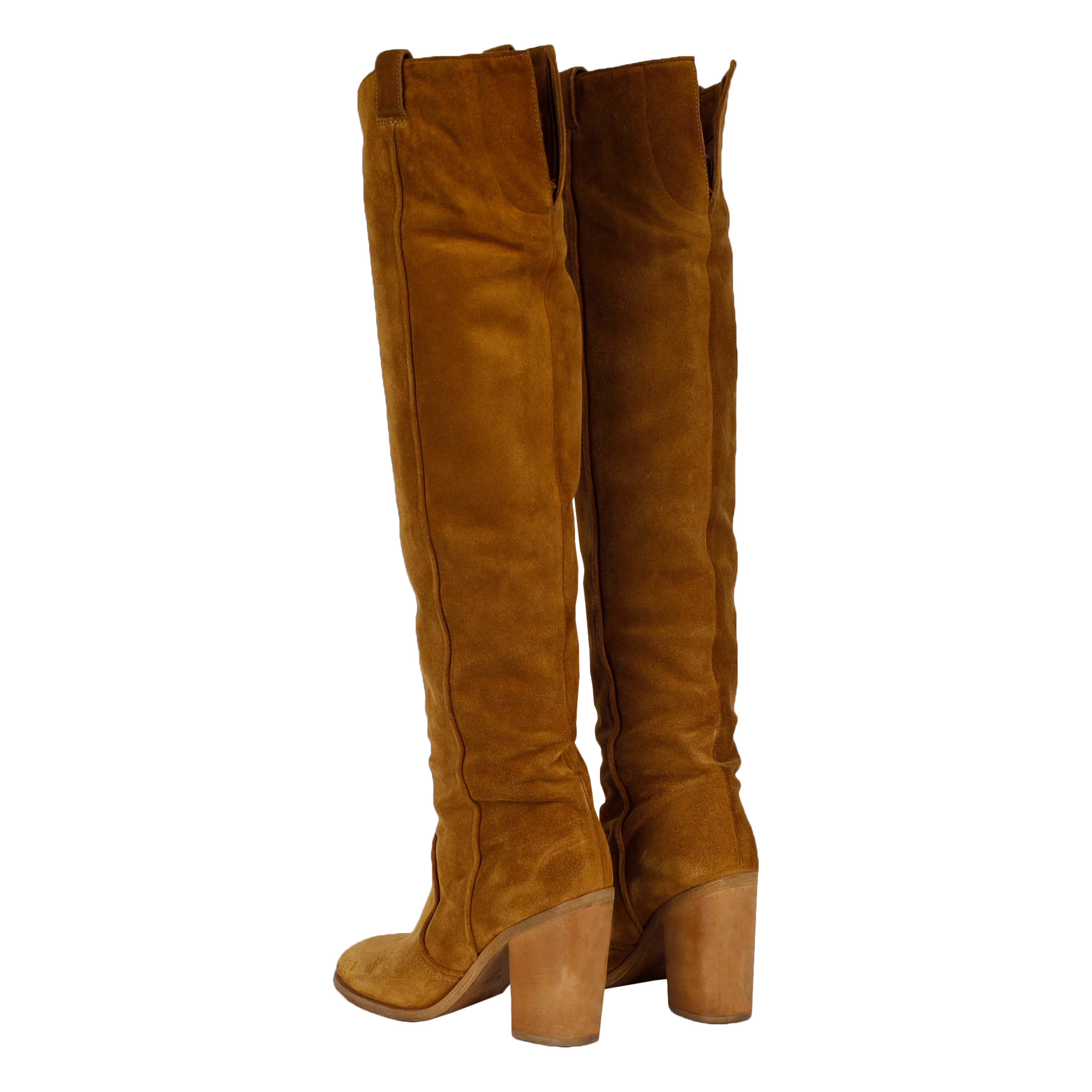 Suede Over the Knee Light Brown Boots - '20s