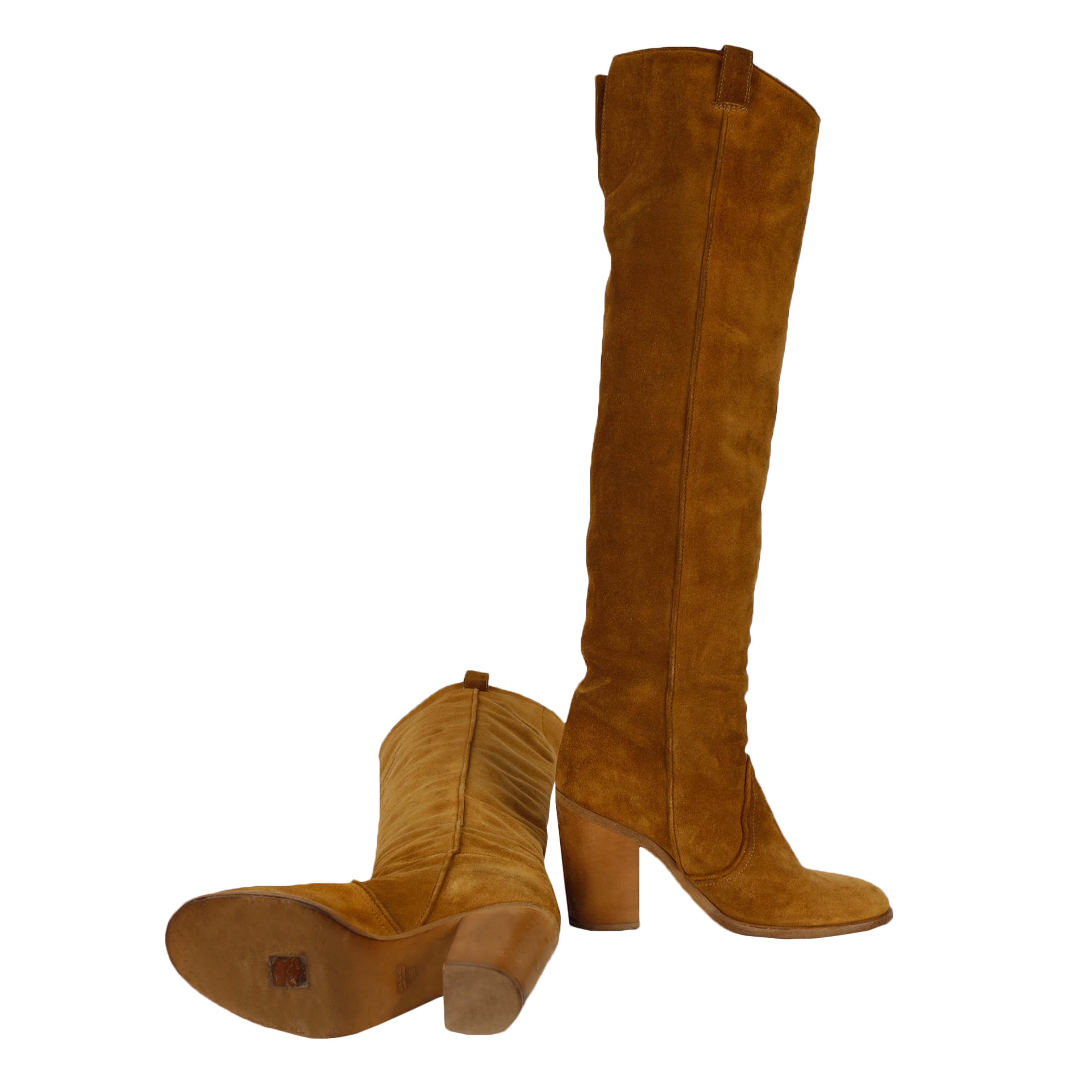 Suede Over the Knee Light Brown Boots - '20s