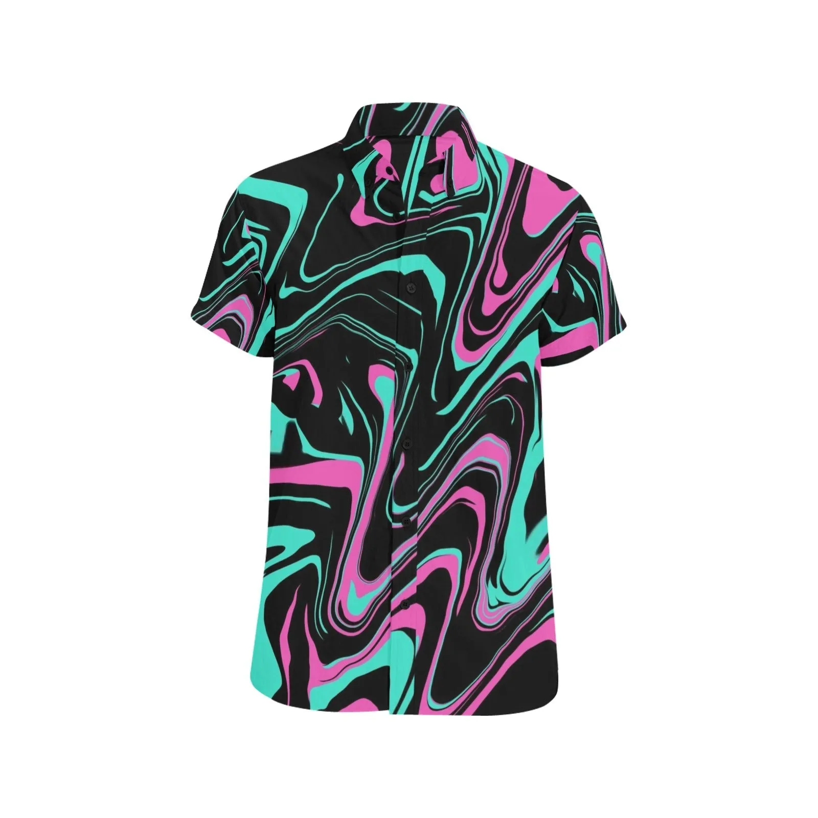 Teal and Pink Psychedelic Melt Men's Big & Tall Short Sleeve Button Up Shirt