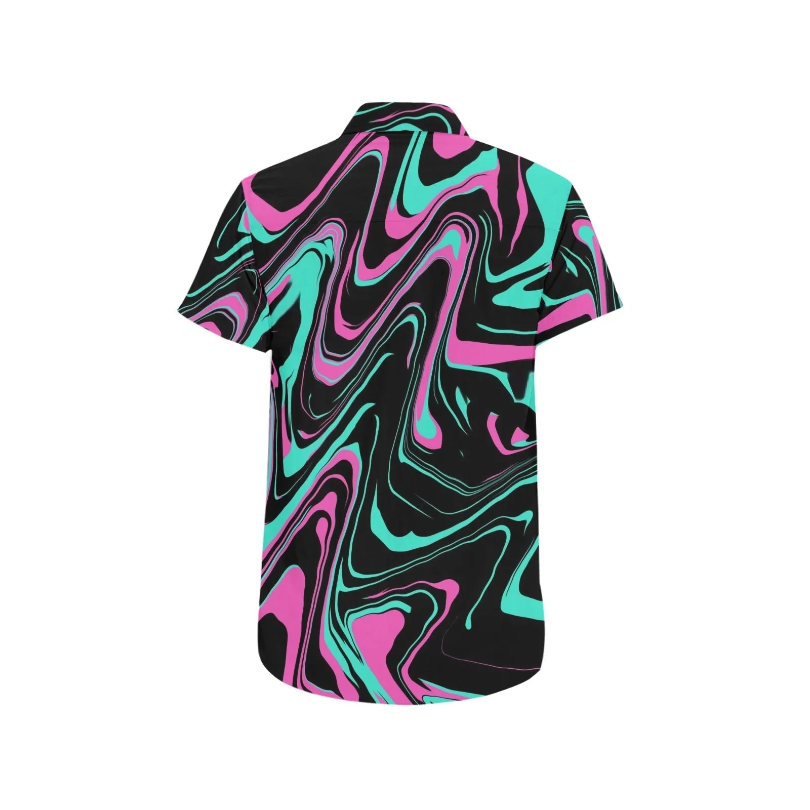 Teal and Pink Psychedelic Melt Men's Big & Tall Short Sleeve Button Up Shirt