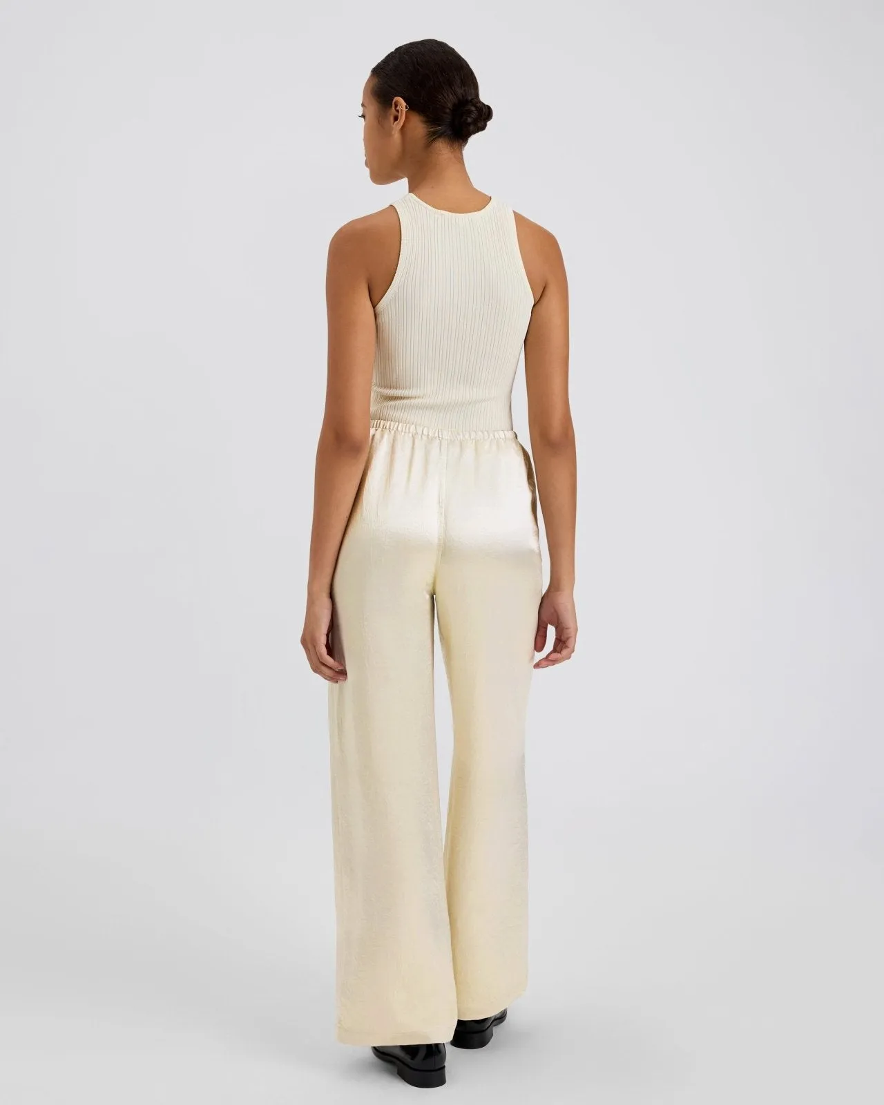 The Monaco Satin Pant in Ecru