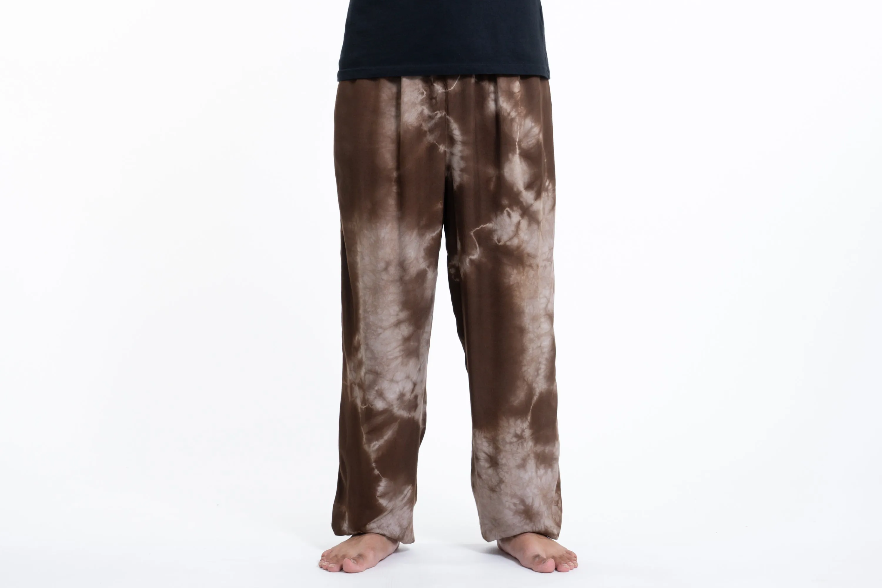 Tie Dye Drawstring Men's Yoga Massage Pants in Brown