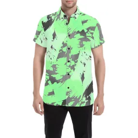 Tropical Green Ombre Graffiti Splatter Men's Big & Tall Short Sleeve Button Up Shirt