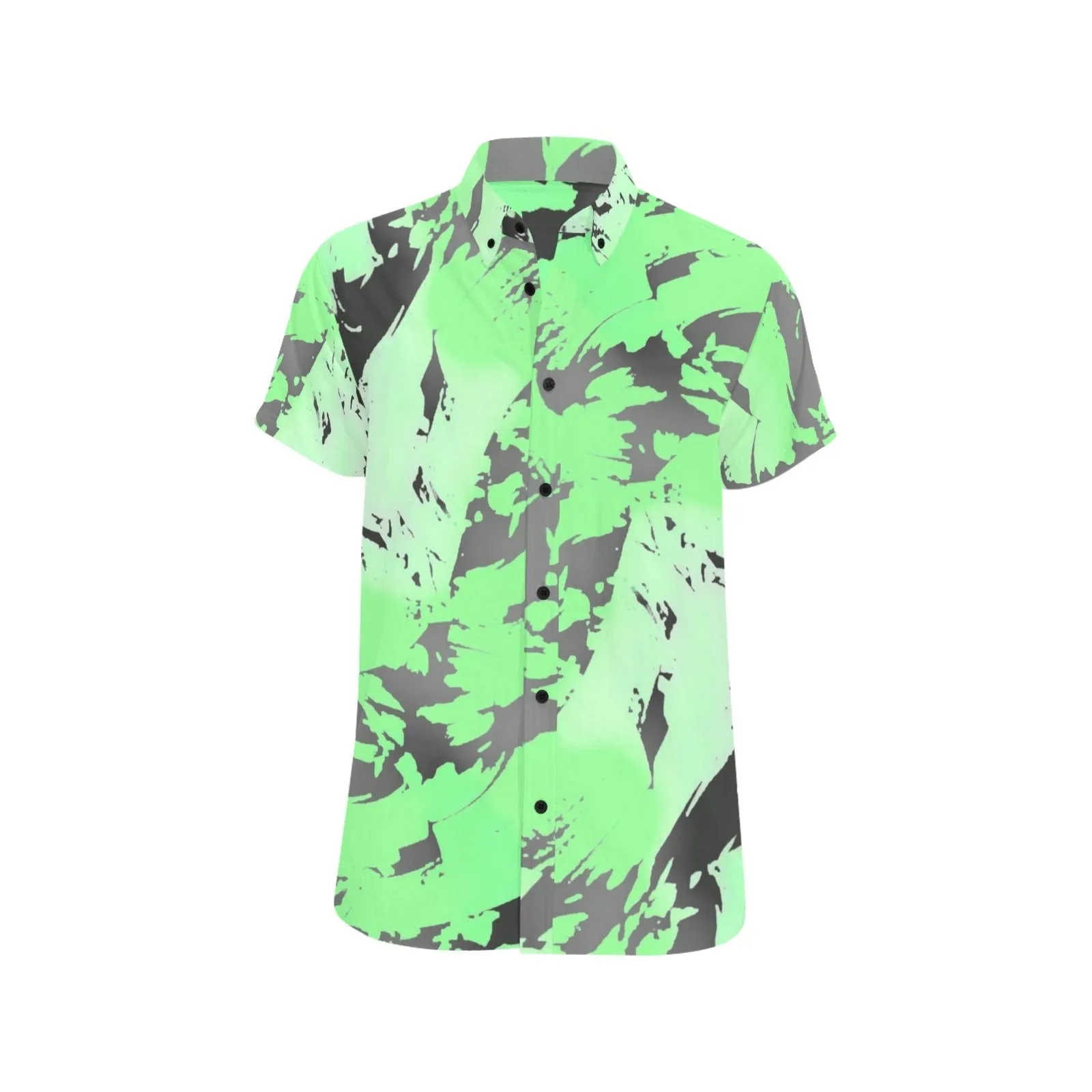 Tropical Green Ombre Graffiti Splatter Men's Big & Tall Short Sleeve Button Up Shirt