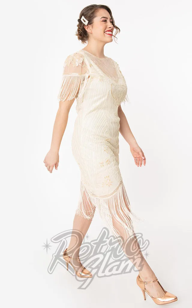 Unique Vintage 1920s Nadine Flapper Dress in Ivory - L left only