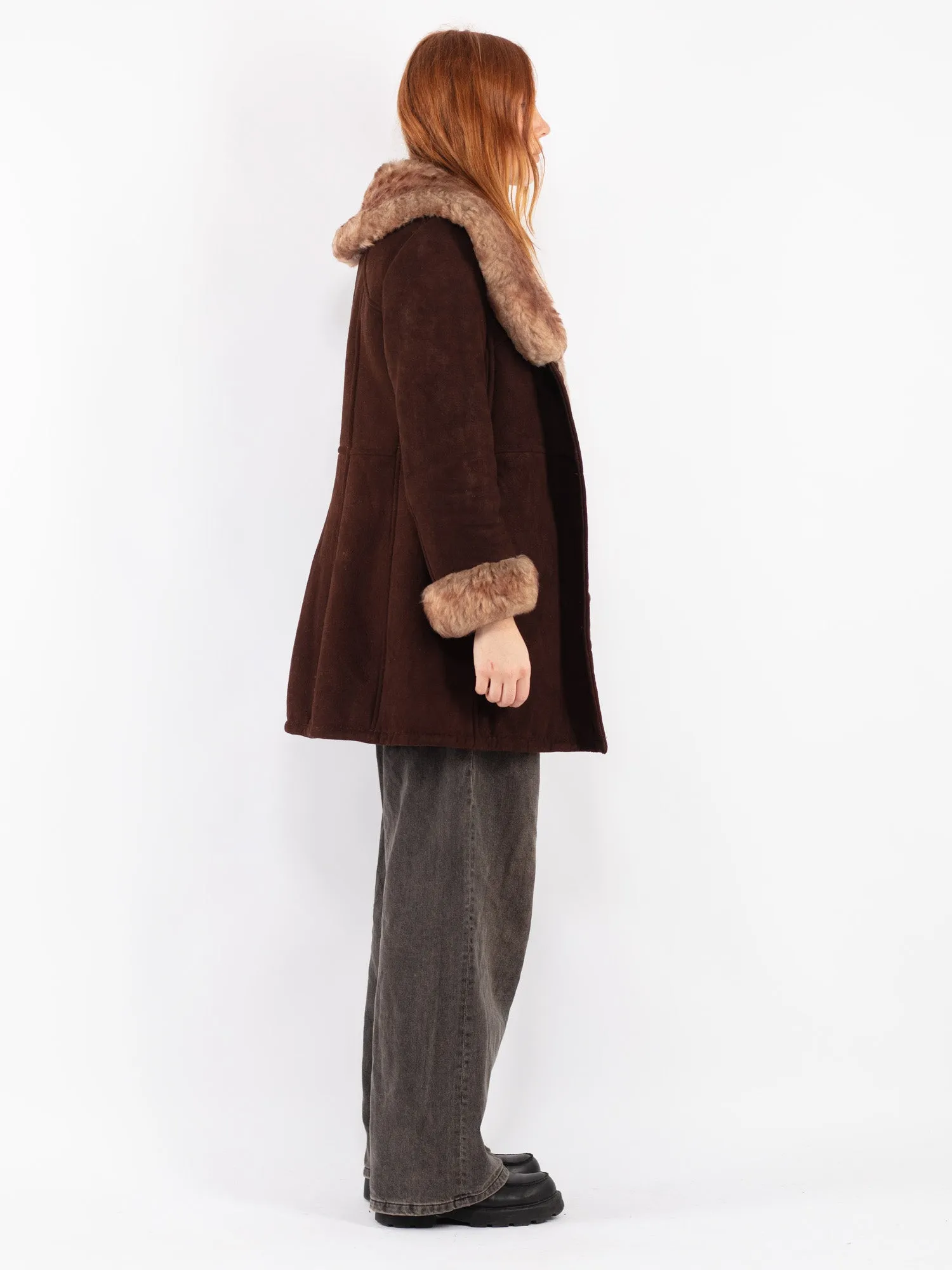 Vintage 70's Women Penny Lane Sheepskin Coat in Brown