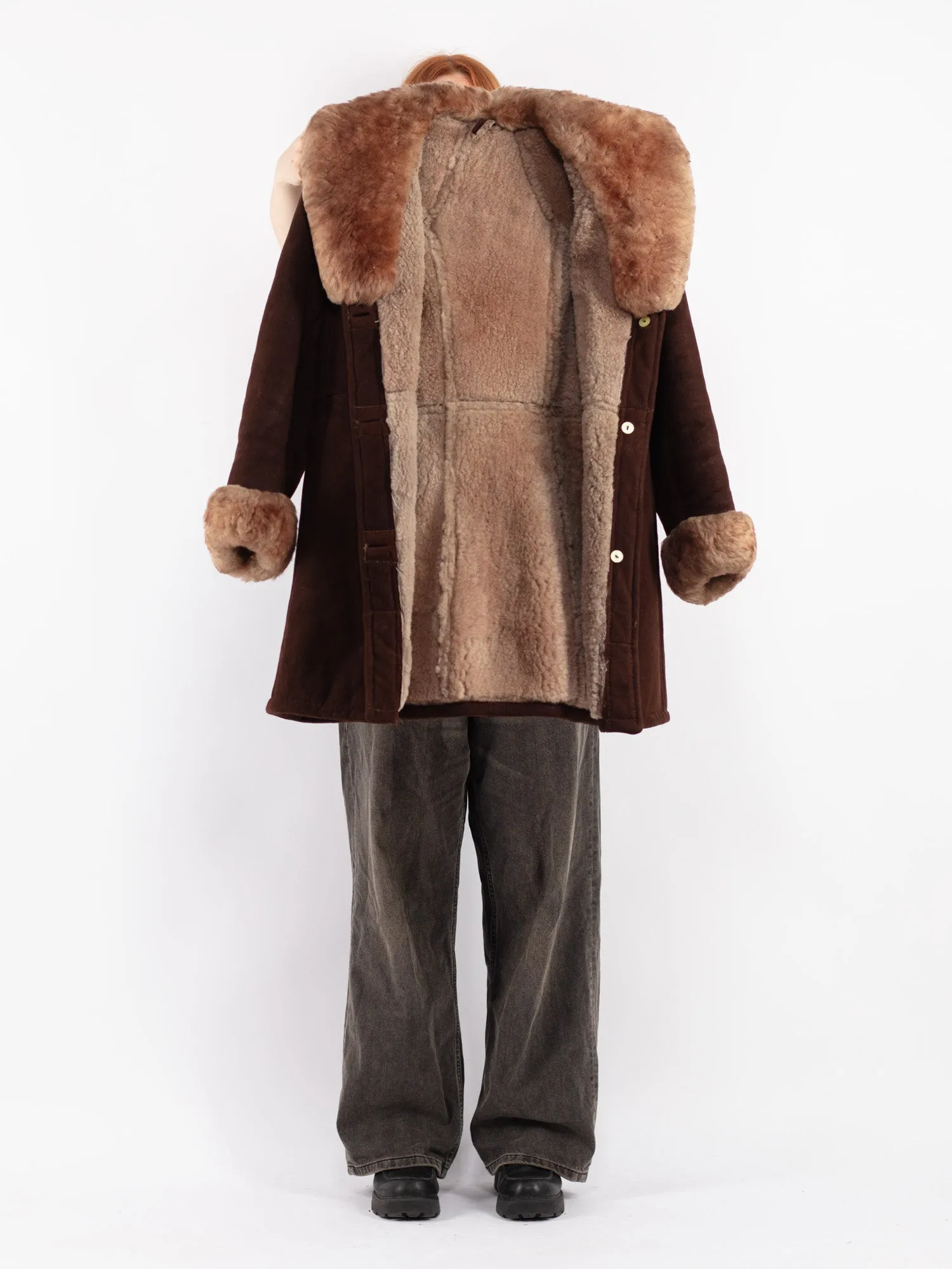 Vintage 70's Women Penny Lane Sheepskin Coat in Brown