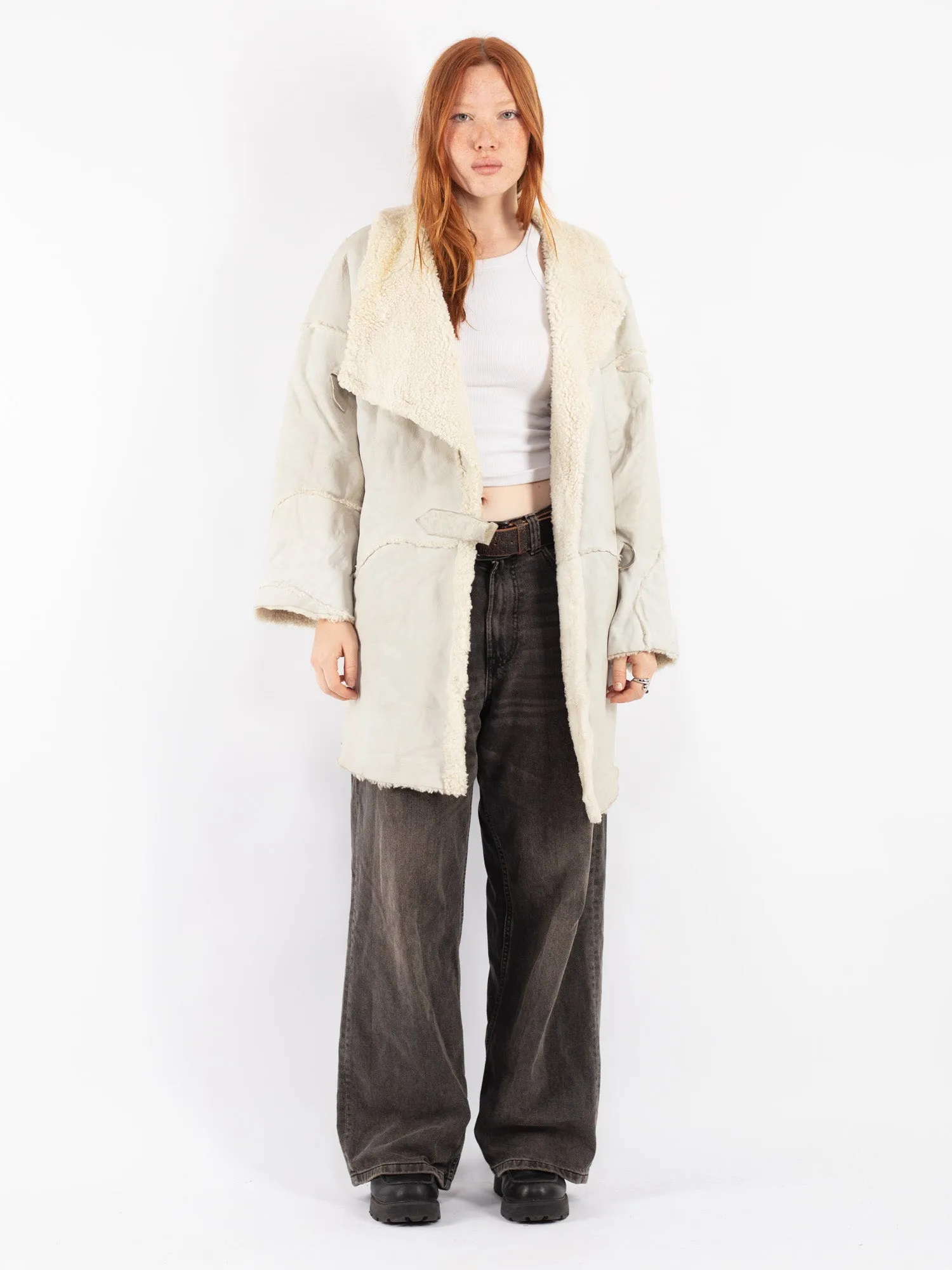 Vintage 80's Women Sheepskin Coat in Beige