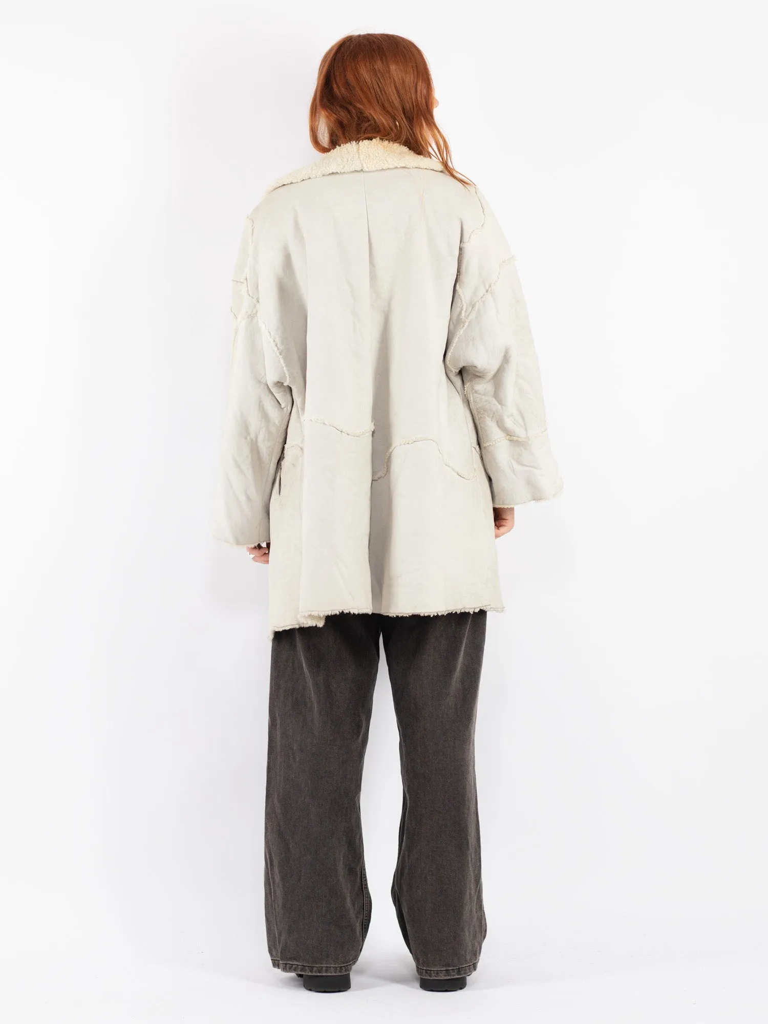 Vintage 80's Women Sheepskin Coat in Beige