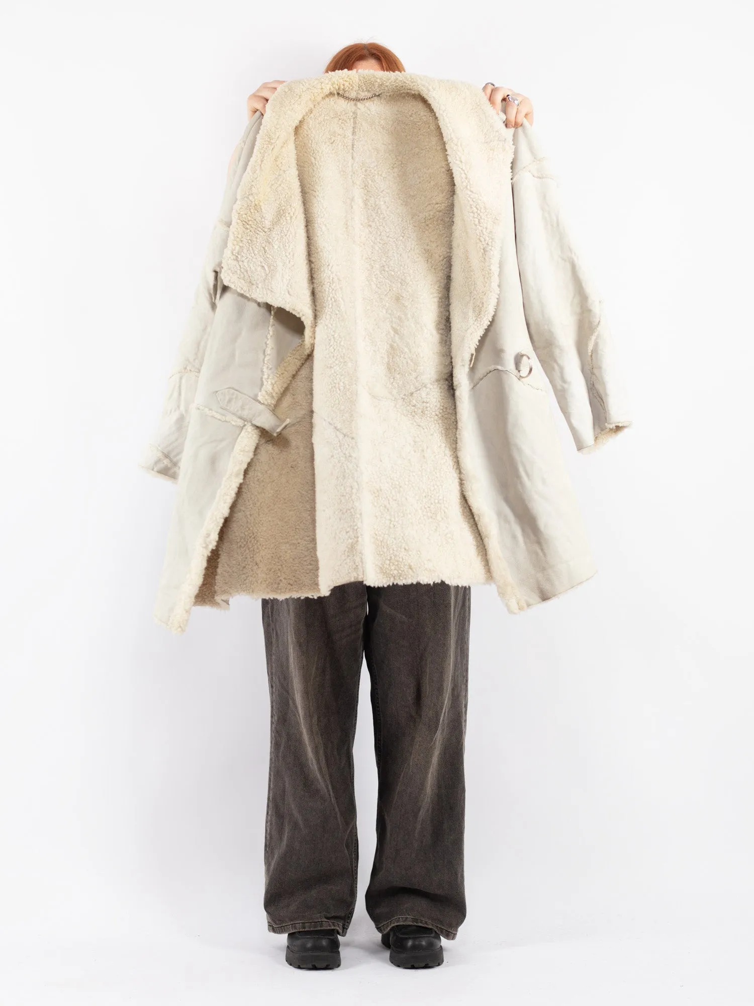 Vintage 80's Women Sheepskin Coat in Beige