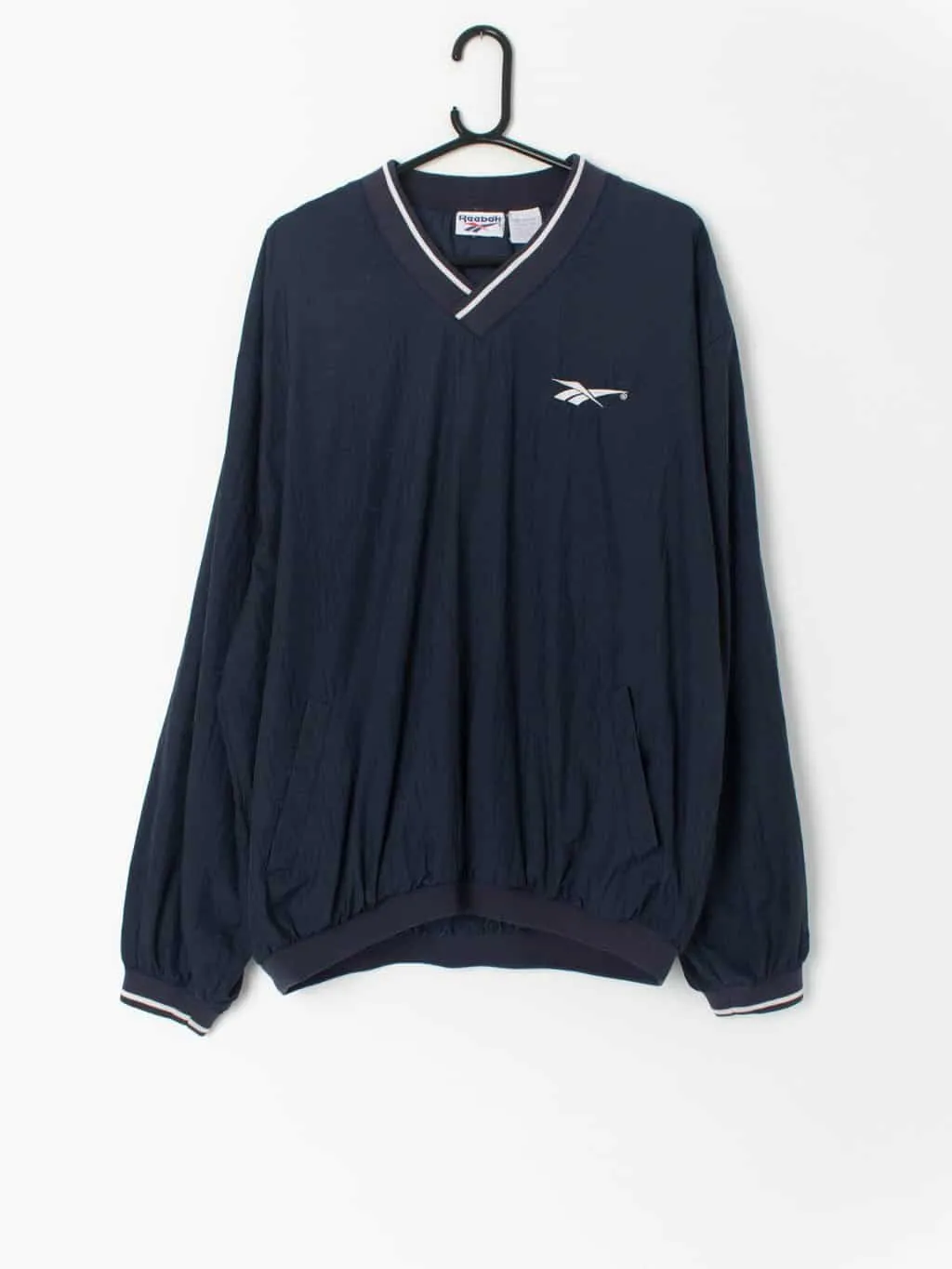 Vintage Reebok windbreaker pull-over in navy – Large / XL