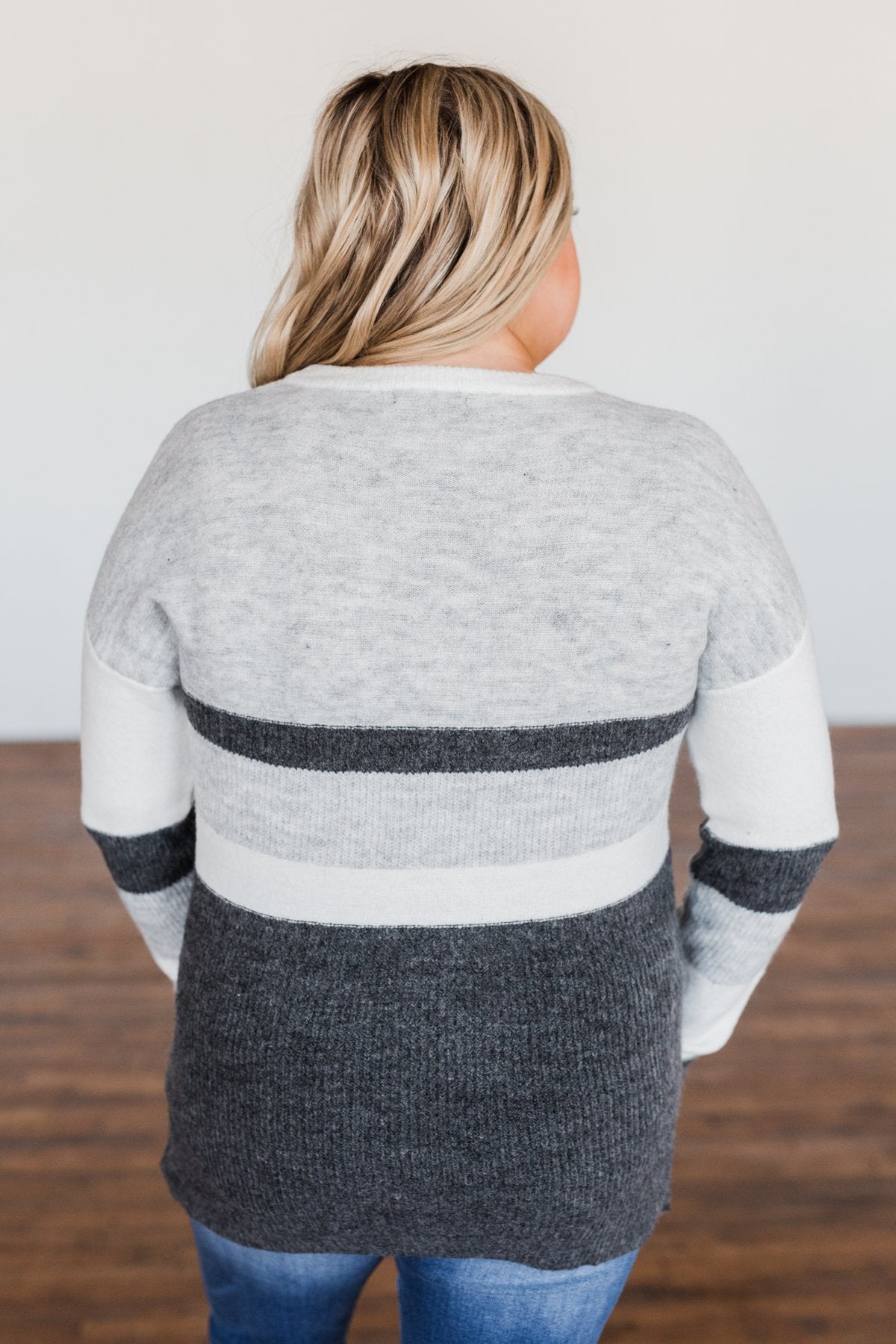 Wait A Minute Color Block Sweater- Ivory, Heather Grey, Charcoal