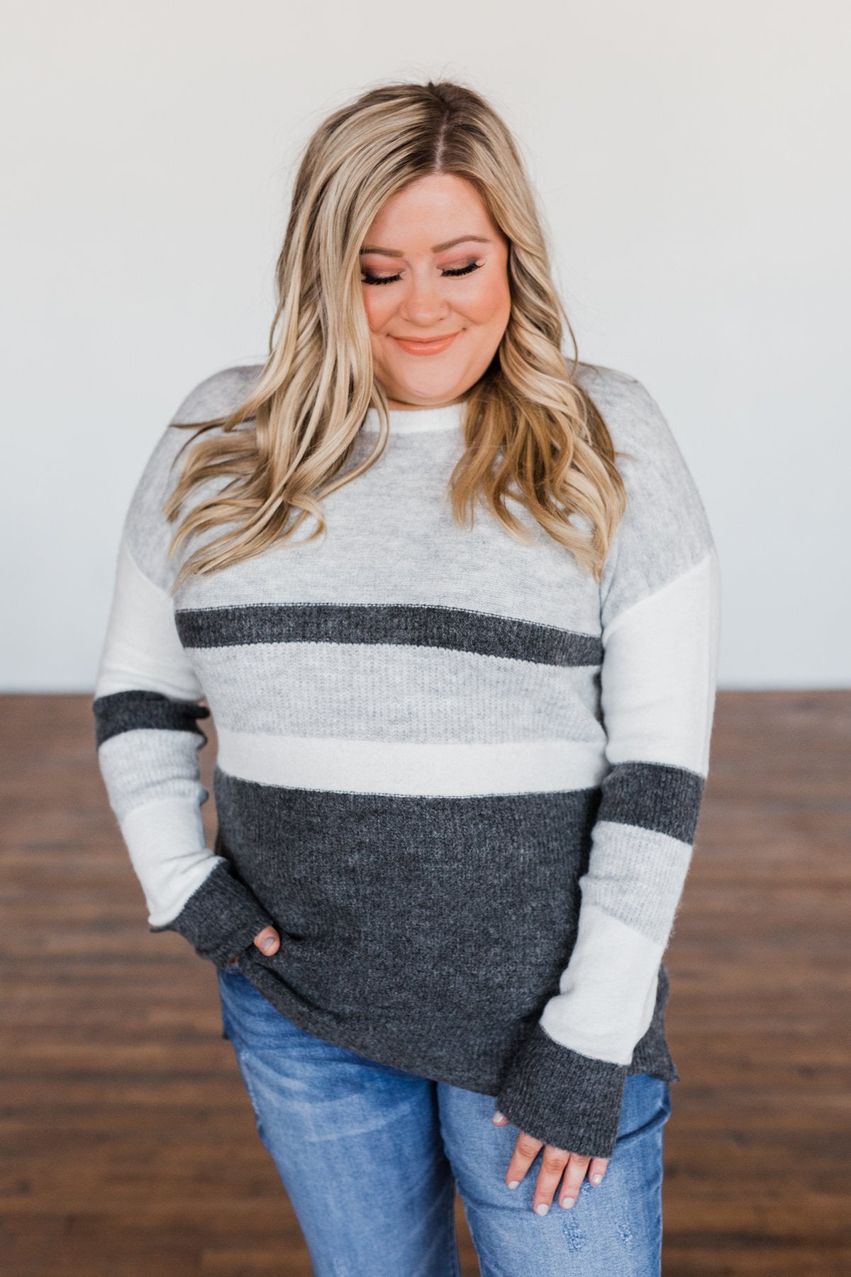 Wait A Minute Color Block Sweater- Ivory, Heather Grey, Charcoal