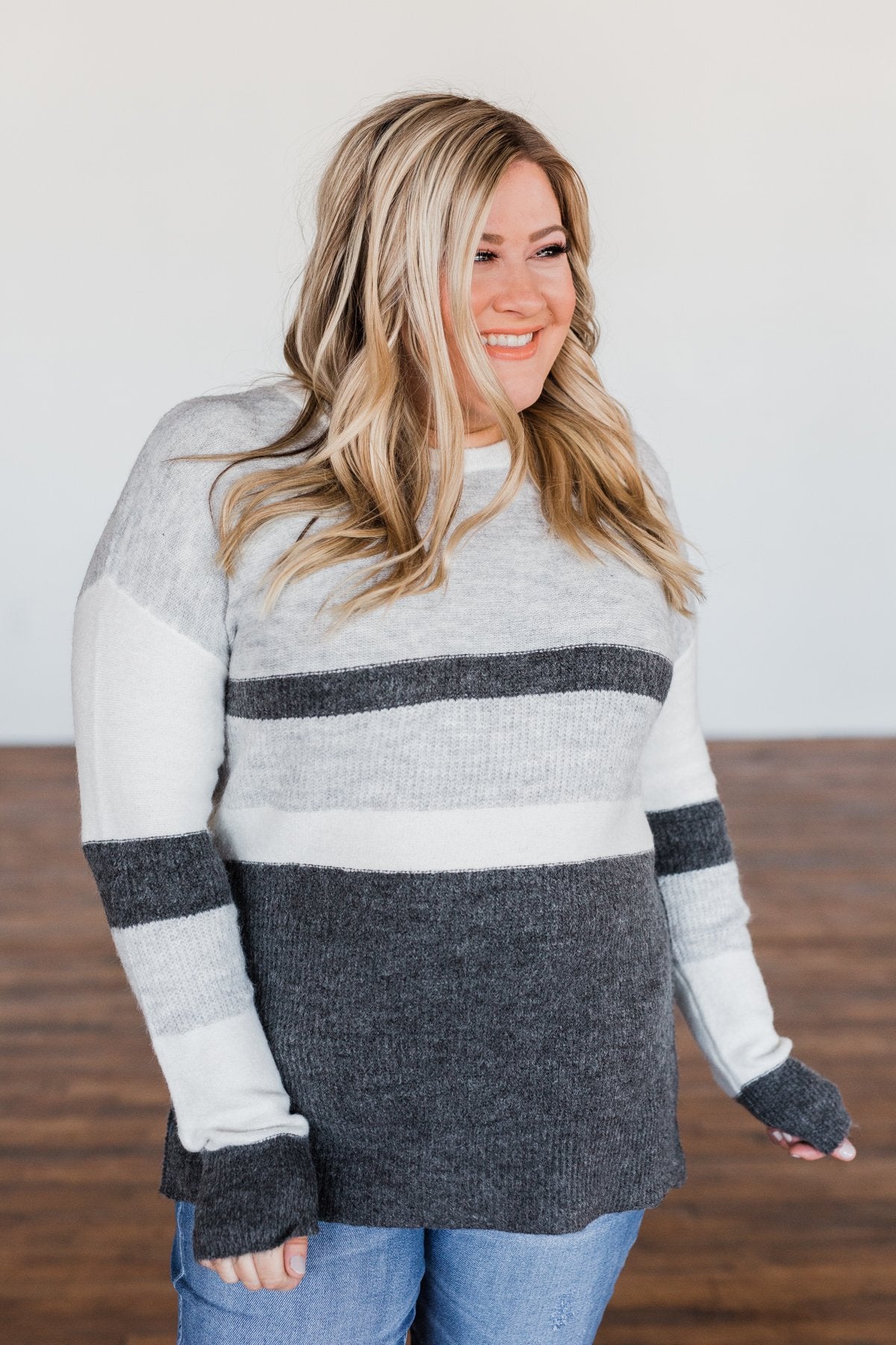 Wait A Minute Color Block Sweater- Ivory, Heather Grey, Charcoal