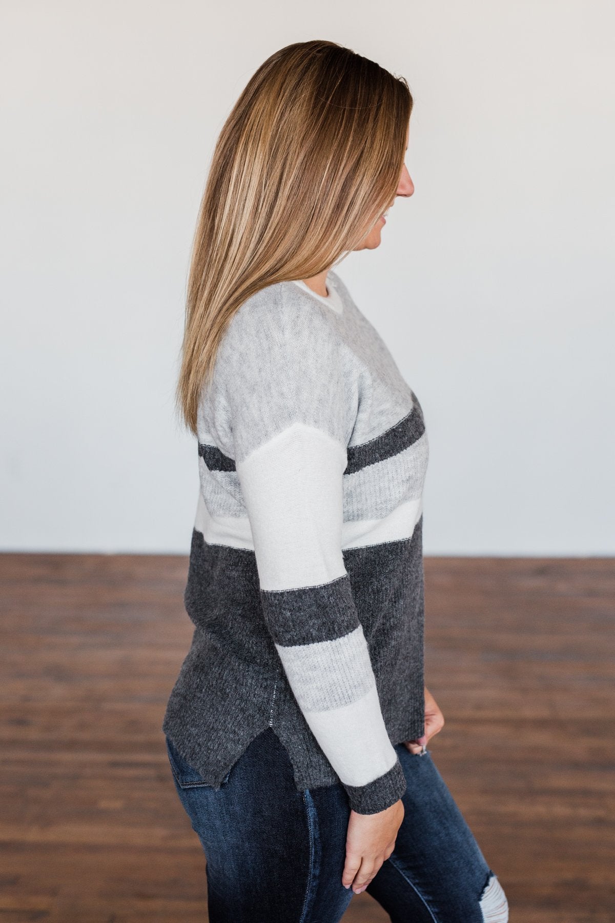 Wait A Minute Color Block Sweater- Ivory, Heather Grey, Charcoal