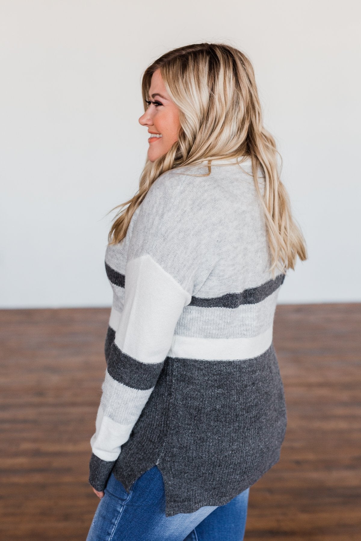 Wait A Minute Color Block Sweater- Ivory, Heather Grey, Charcoal