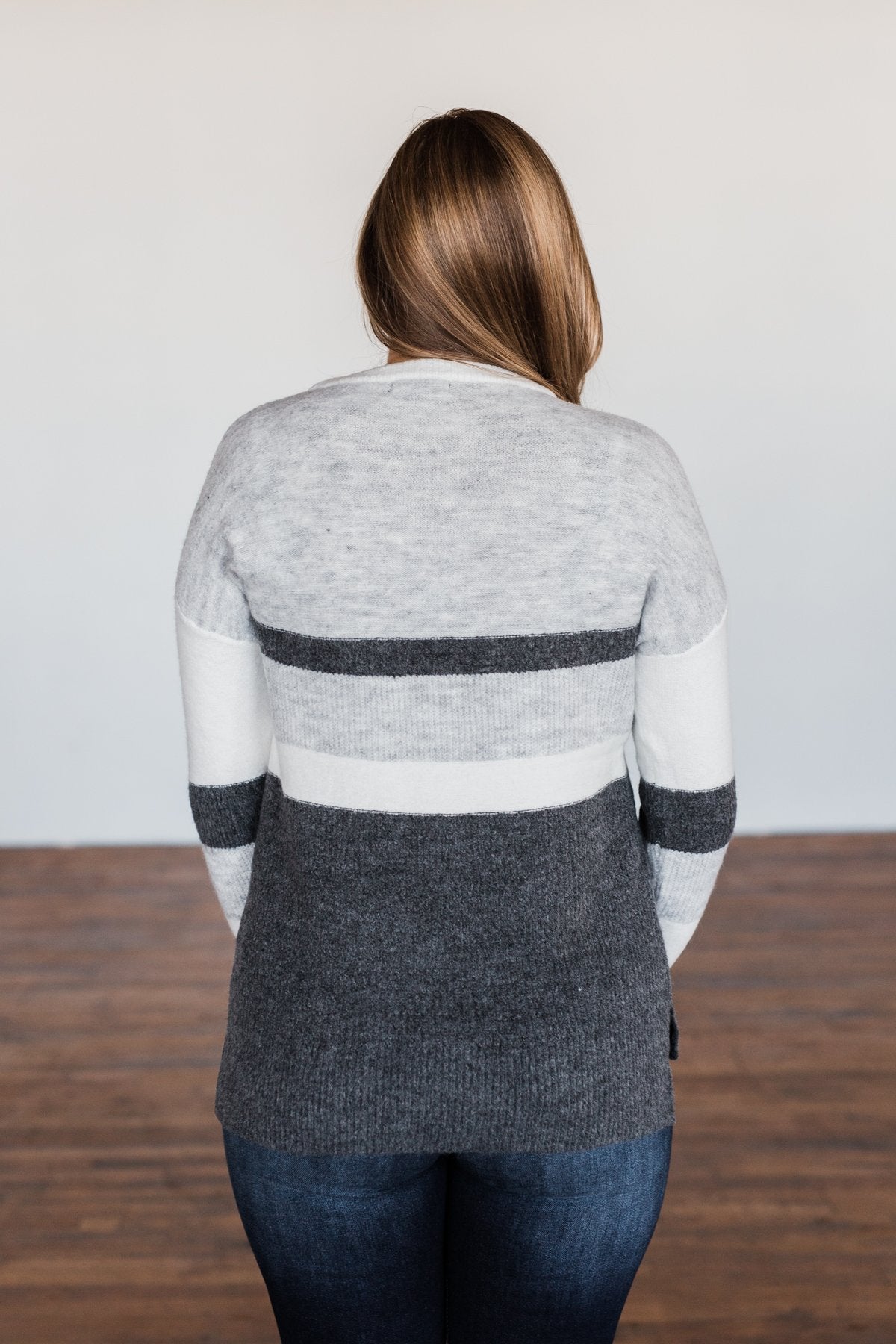 Wait A Minute Color Block Sweater- Ivory, Heather Grey, Charcoal