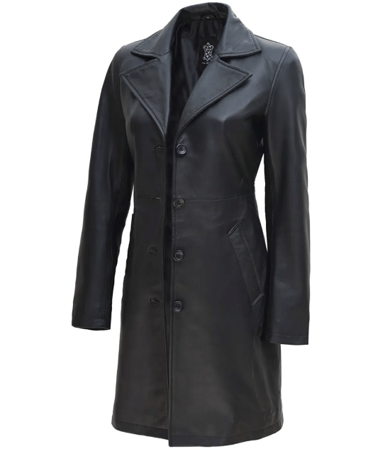 Women Petite Black Leather Car Coat