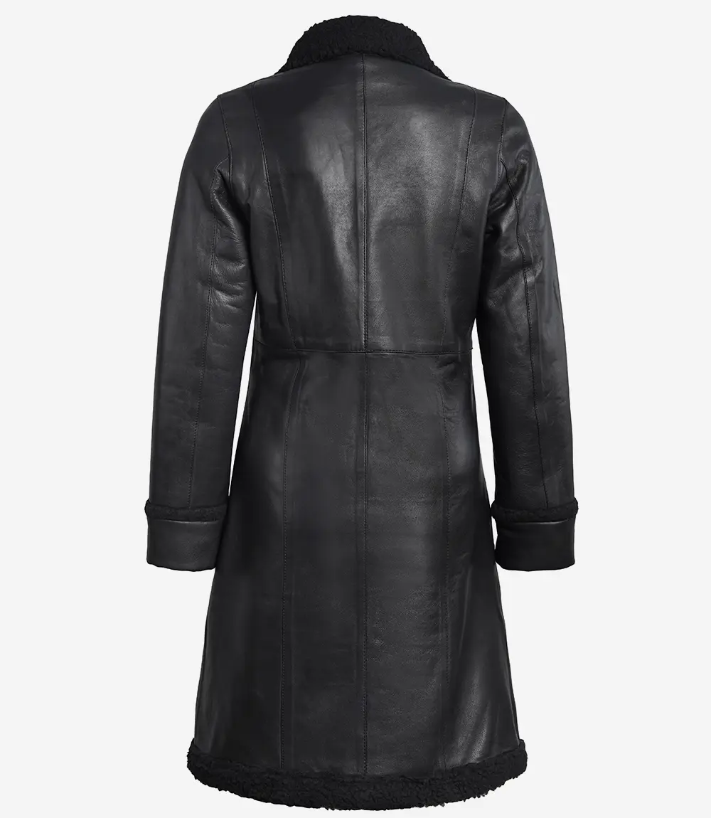 Women's Black Real Leather Shearling Coat