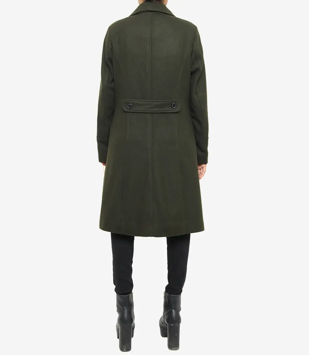 Women's Dark Green Wool Coat - Double Breasted