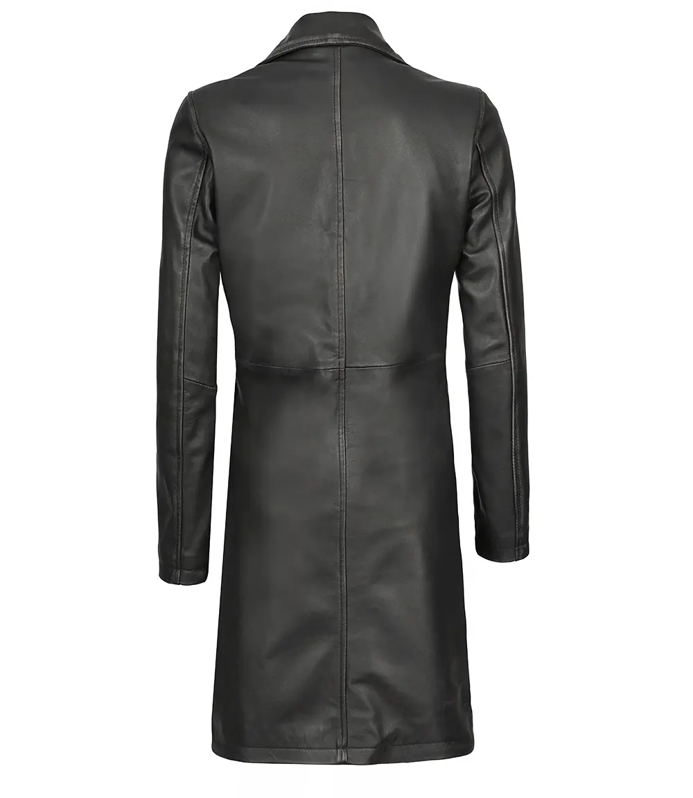 Women's Tall Black 3/4 Length Leather Coat