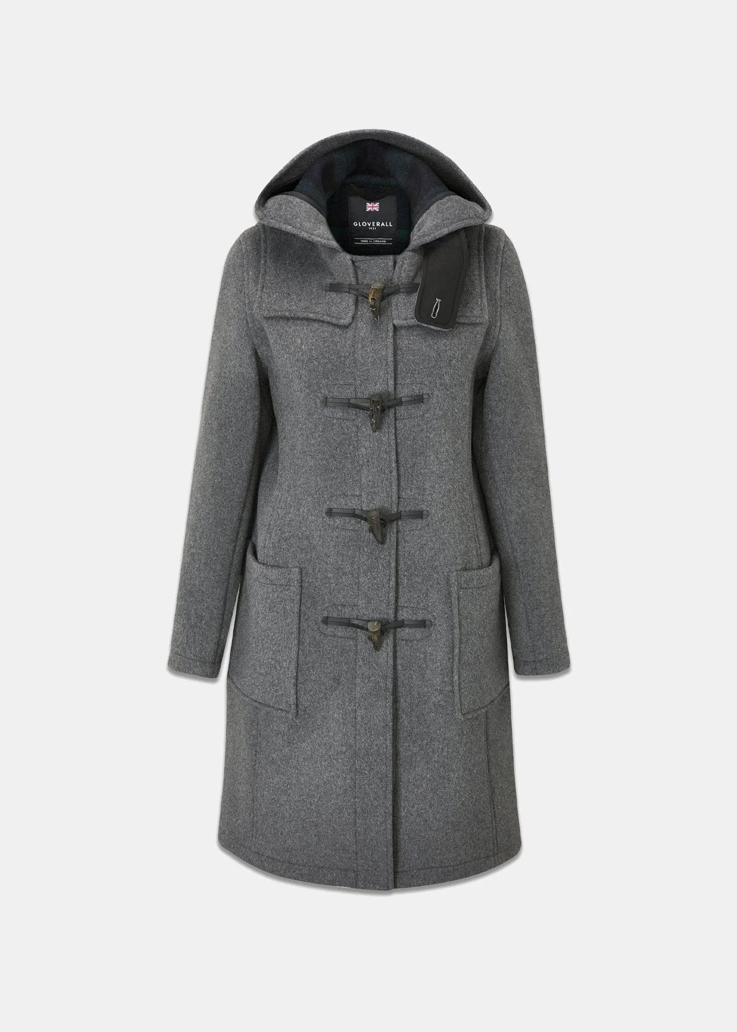 Women's Long Slim Fit Duffle Coat Grey Black Watch