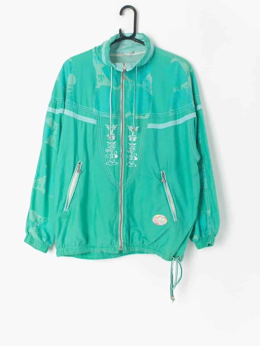 Womens vintage mint green windbreaker by Lutha sports 90s abstract pattern – Small / Medium