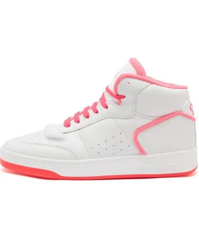 Yves Saint Laurent Men's Sl-80 Mid Top Sneaker White & Pink Sneakers