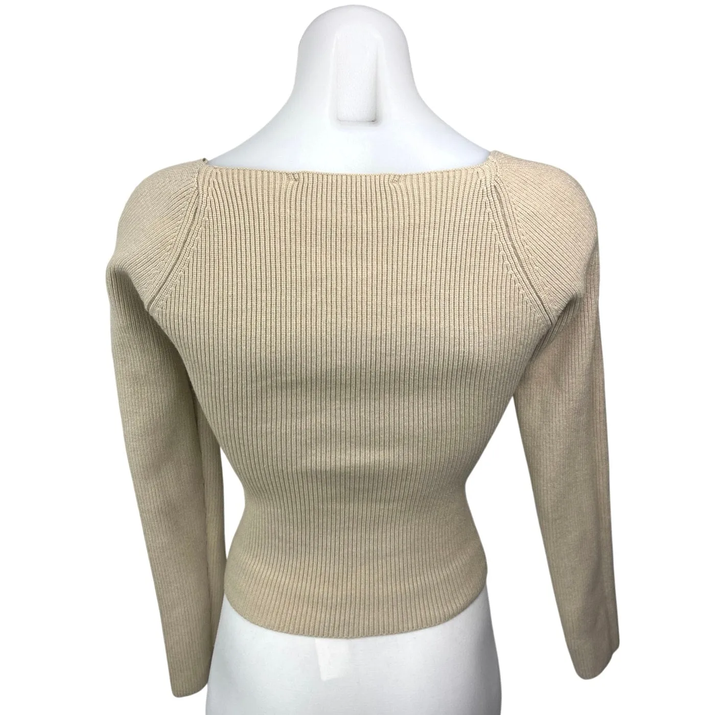 Zara Beige Sweetheart Neck Slim Fitted Stretch Knit Long Sleeve Sweater Top S